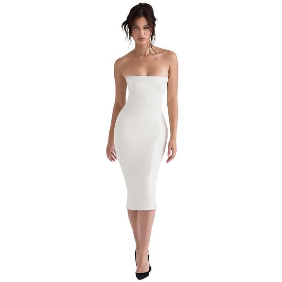 House of CB Camilla Faux Leather Strapless Midi Dress Size XS Extra Small - Picture 1 of 9